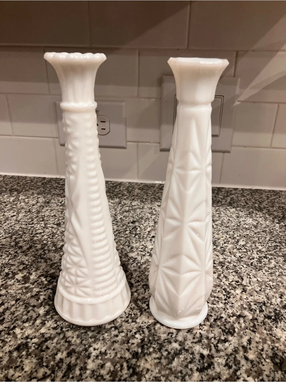 2 White Milk Glass Bud Vases Classic Home Accent